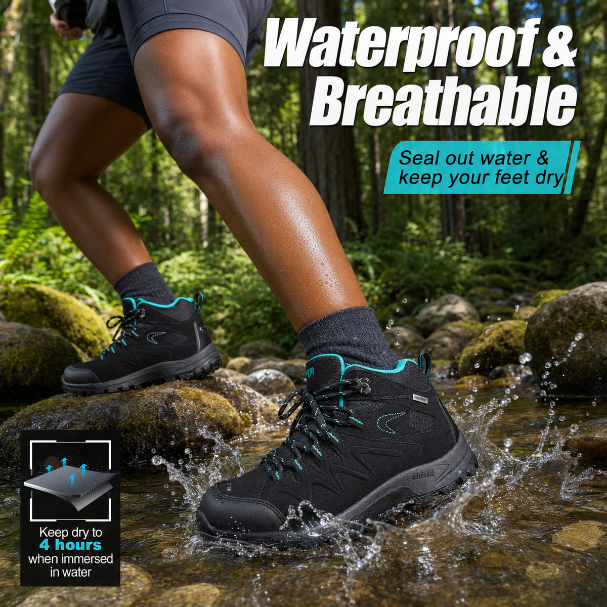 R CORD Women's Hiking Boots with Ankle Support & Non-Slip Grip