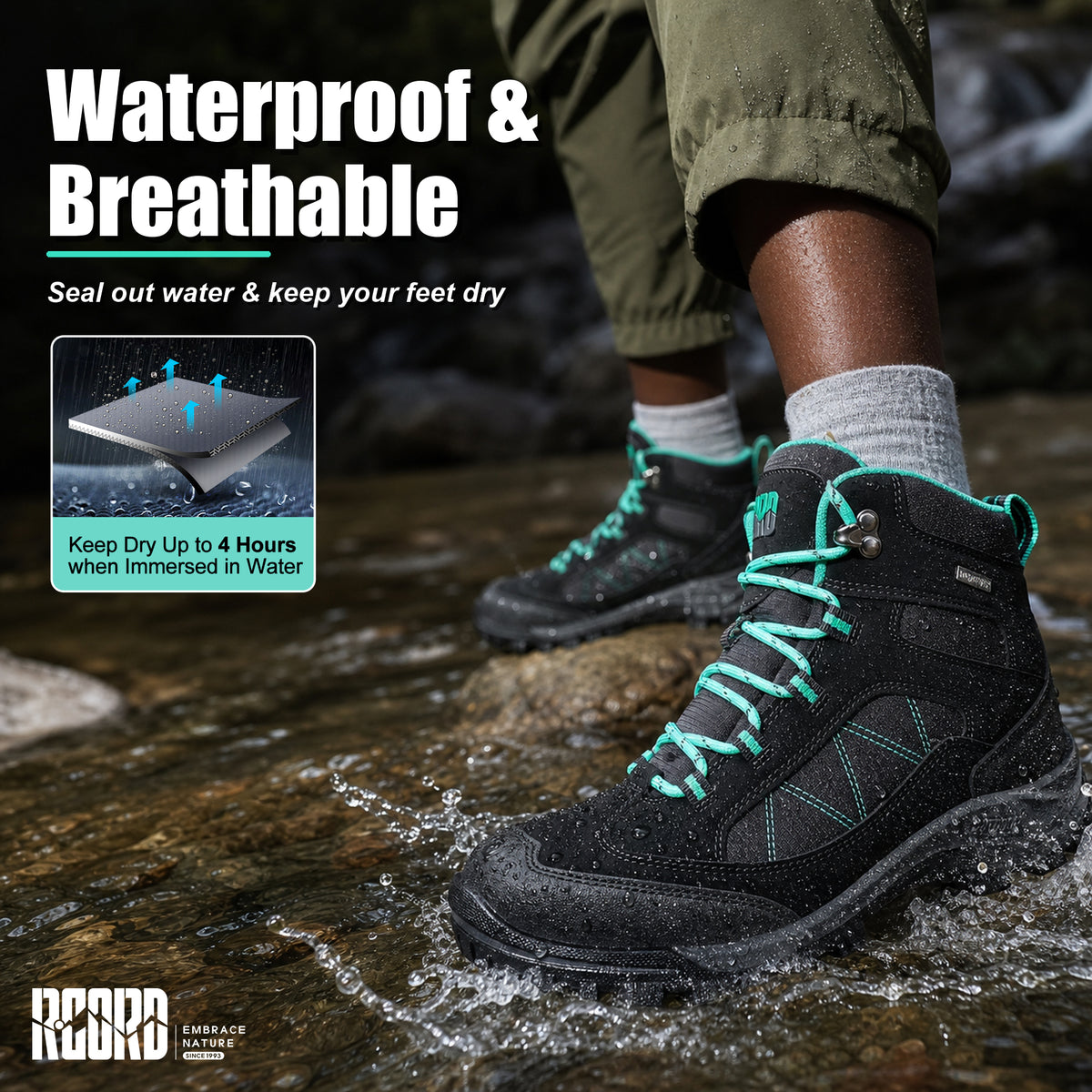 R CORD Women's Waterproof Hiking Boots for Everyday Comfort
