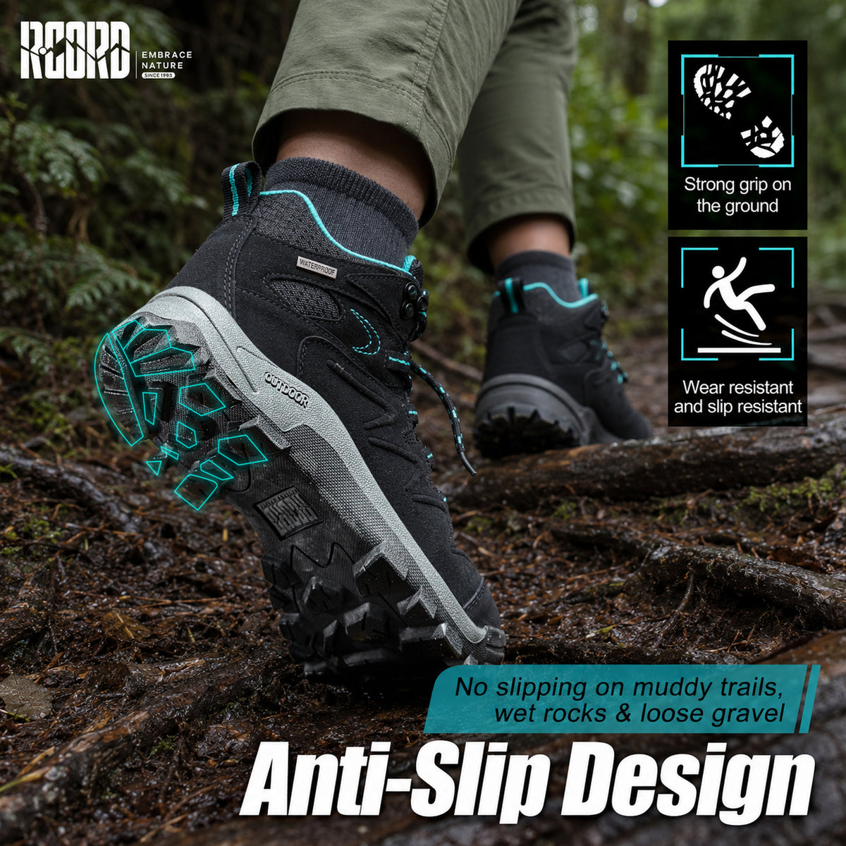 R CORD Women's Hiking Boots with Ankle Support & Non-Slip Grip