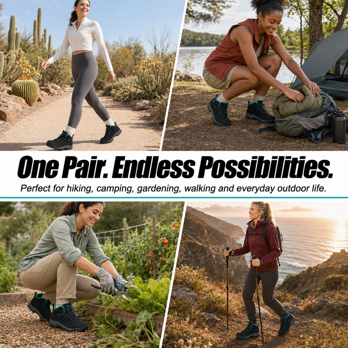 R CORD Women's Hiking Boots with Ankle Support & Non-Slip Grip