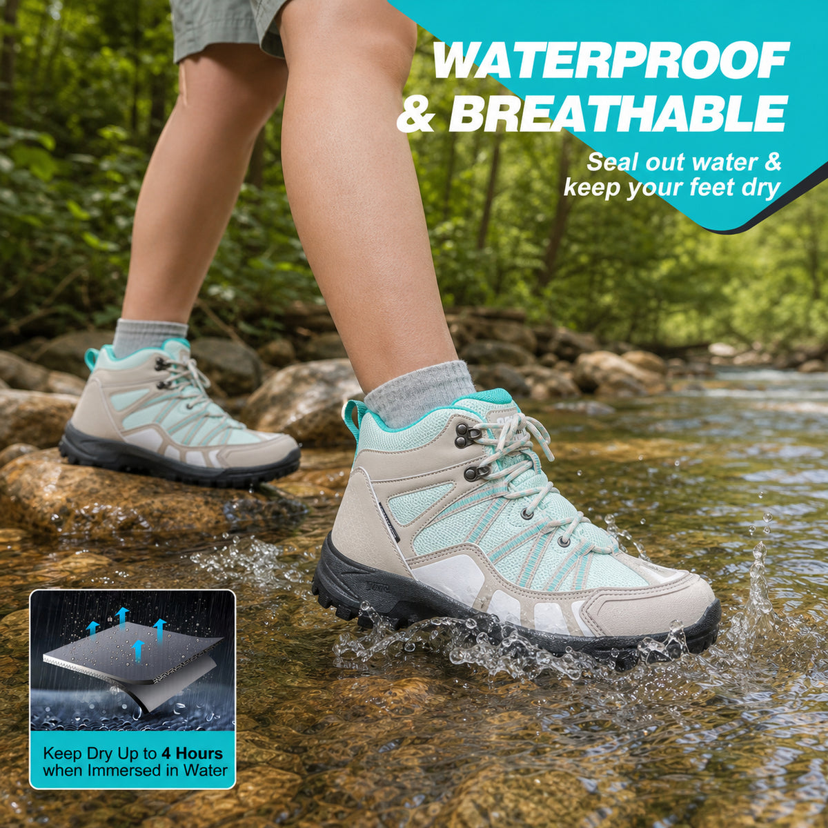 R CORD Women's Non-Slip Hiking Boots with Breathable Comfort