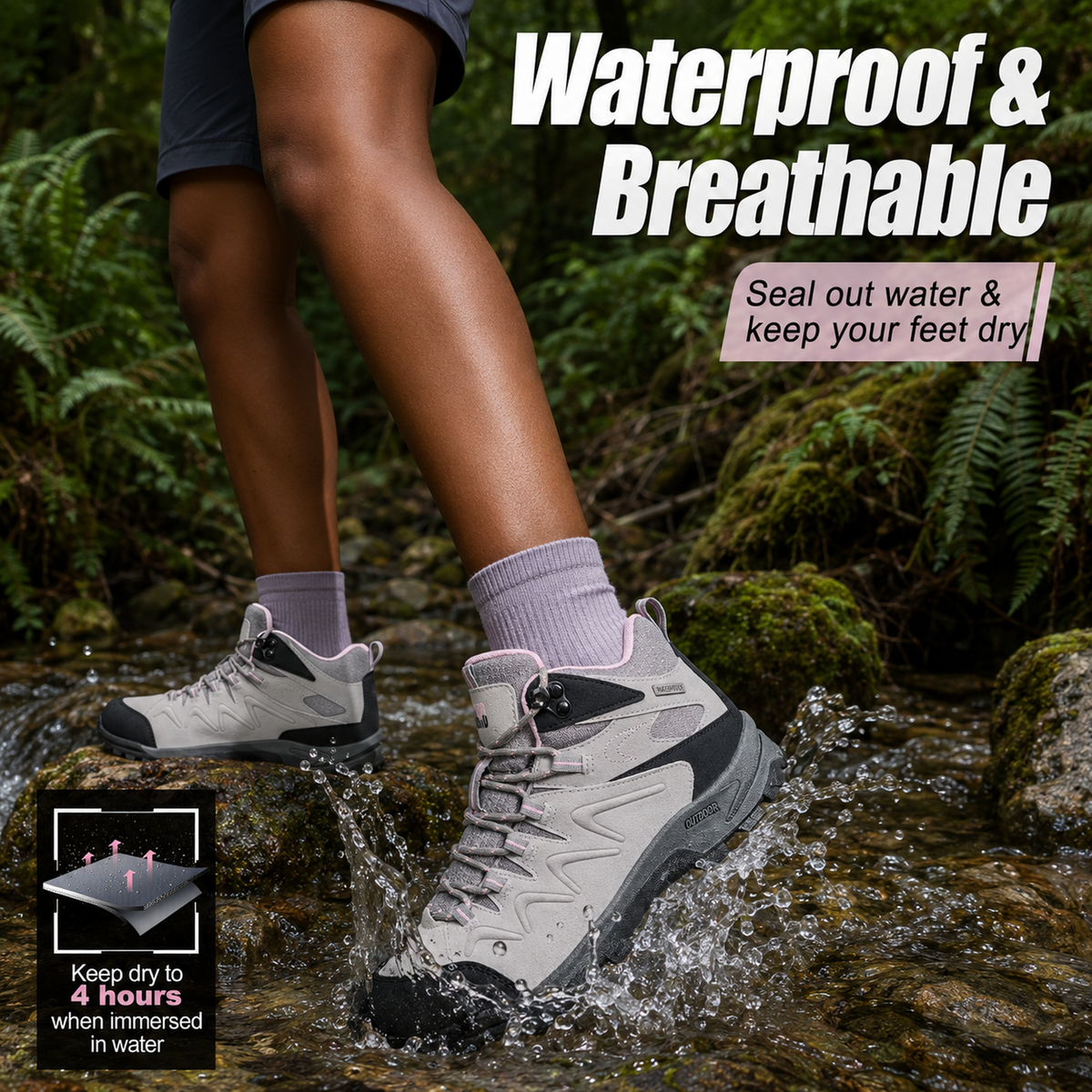 R CORD Women's Hiking Boots with Ankle Support & Non-Slip Grip