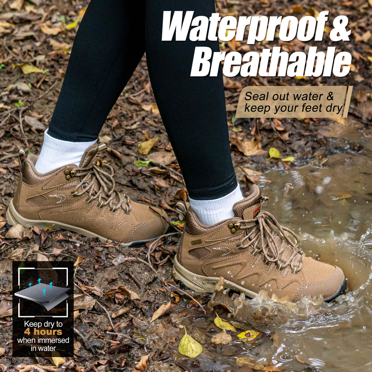 R CORD Women's Hiking Boots with Ankle Support & Non-Slip Grip