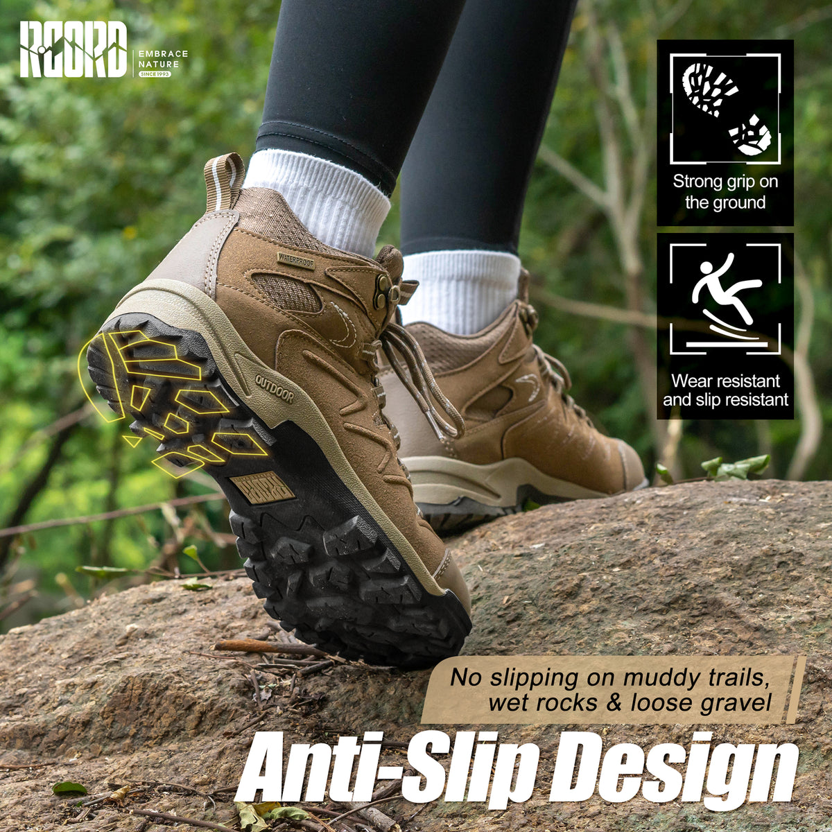 R CORD Women's Hiking Boots with Ankle Support & Non-Slip Grip