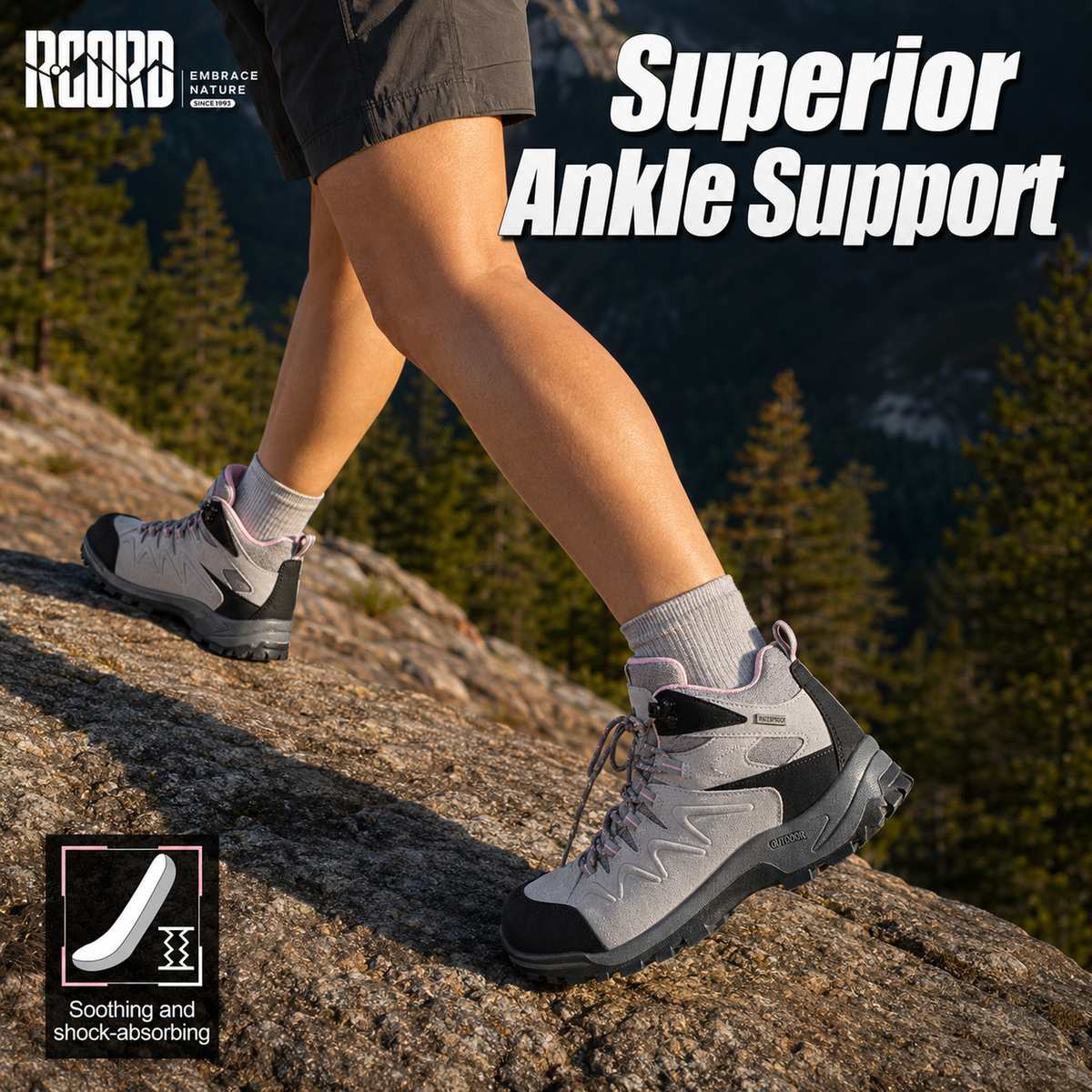 R CORD Women's Hiking Boots with Ankle Support & Non-Slip Grip