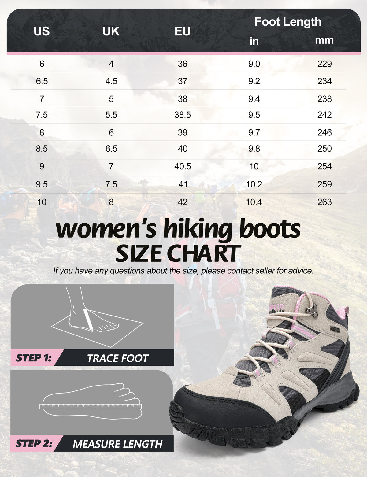 R CORD Women's Waterproof Hiking Boots Comfortable for Day Hikes