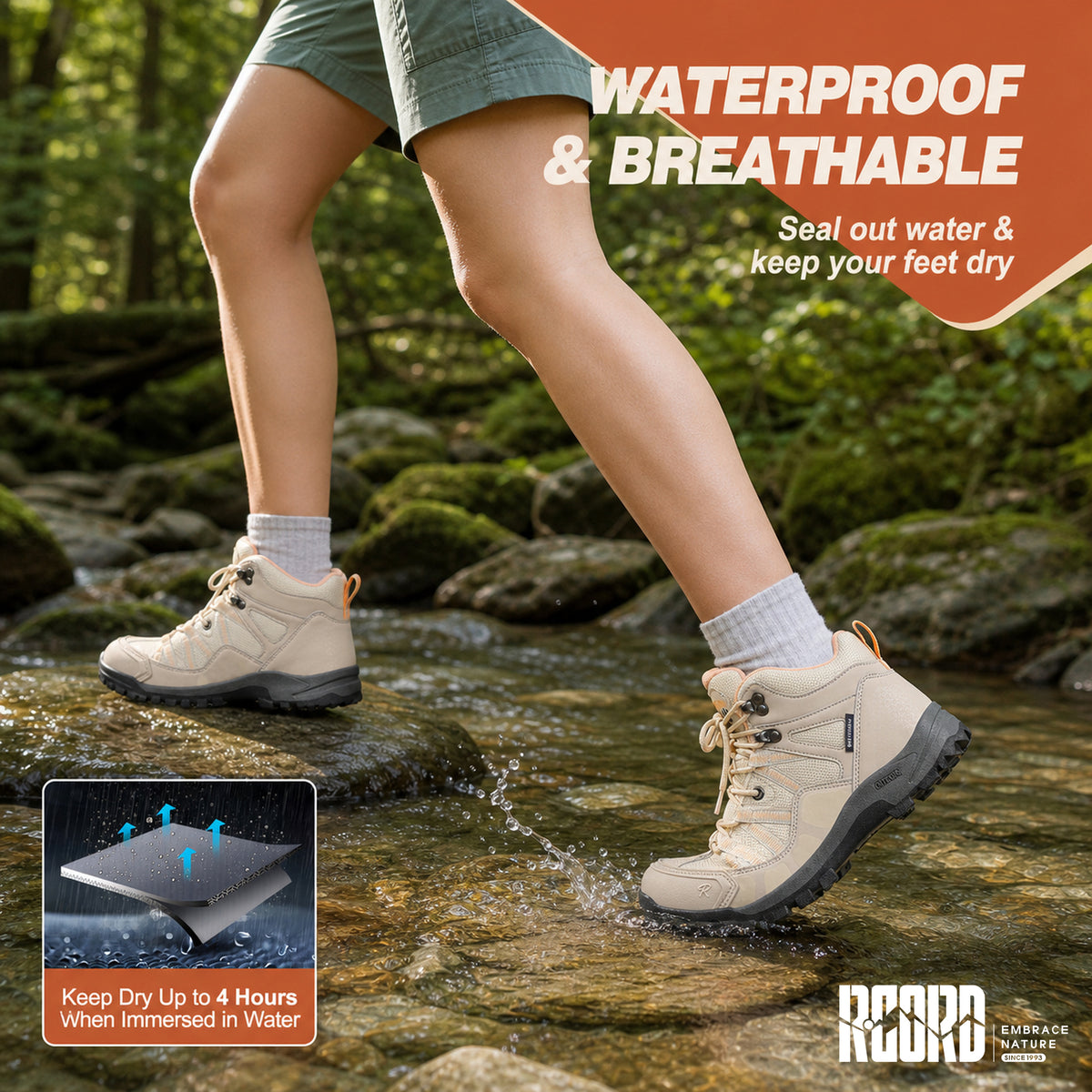 R CORD Women's Non-Slip Hiking Boots with Breathable Comfort