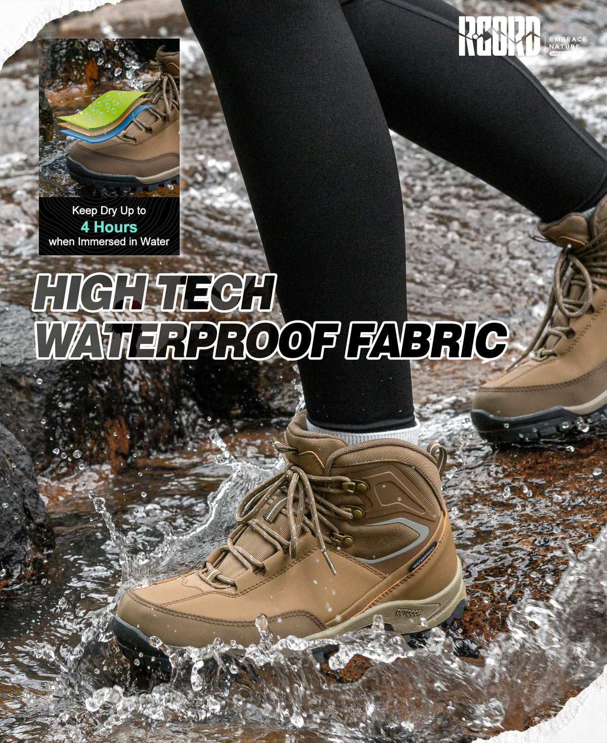 R CORD Women's Waterproof Hiking Boots with Non-Slip Grip for Dog Walking
