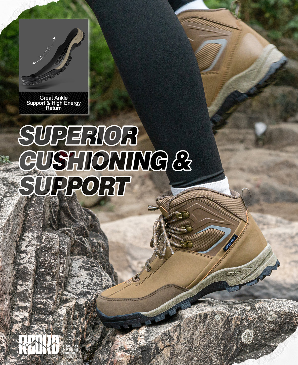 R CORD Women's Waterproof Hiking Boots with Non-Slip Grip for Dog Walking