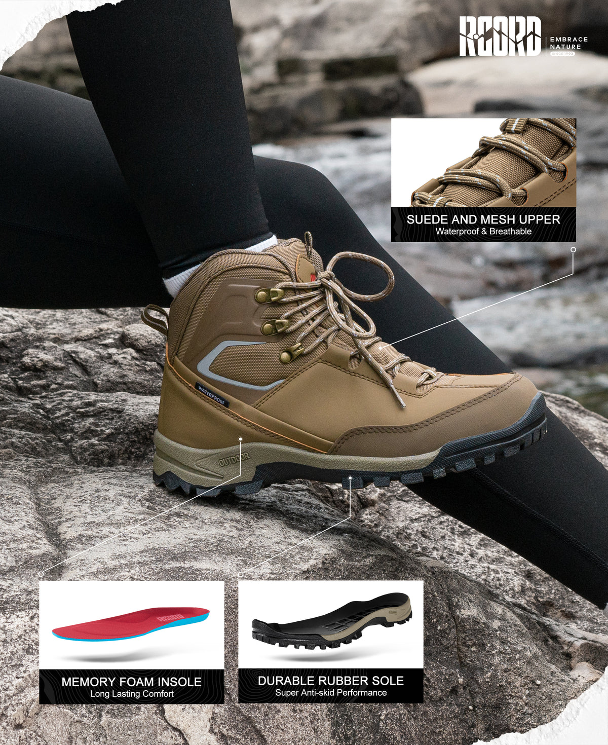 R CORD Women's Waterproof Hiking Boots with Non-Slip Grip for Dog Walking