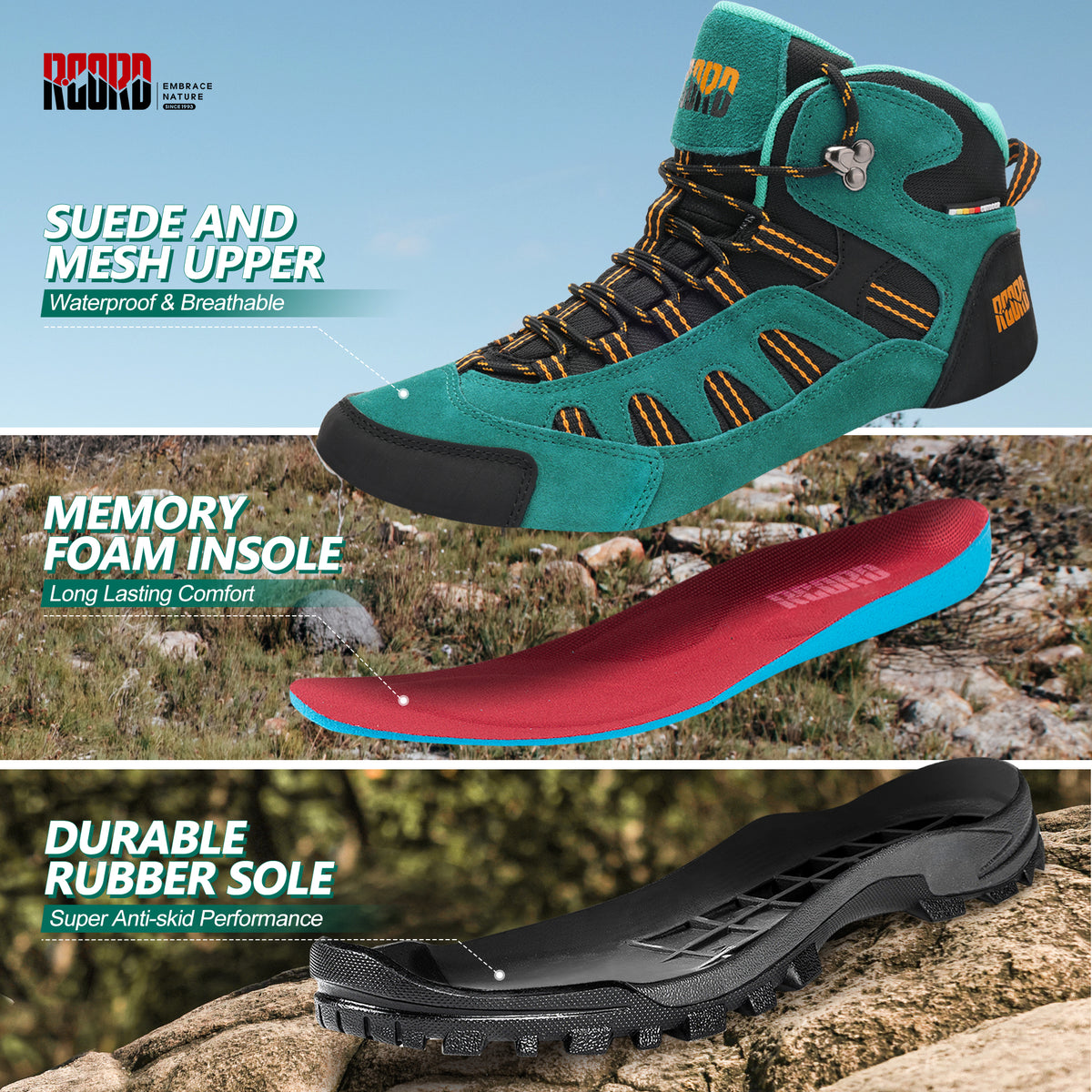 R CORD Women's Hiking Boots Waterproof with Ankle Support