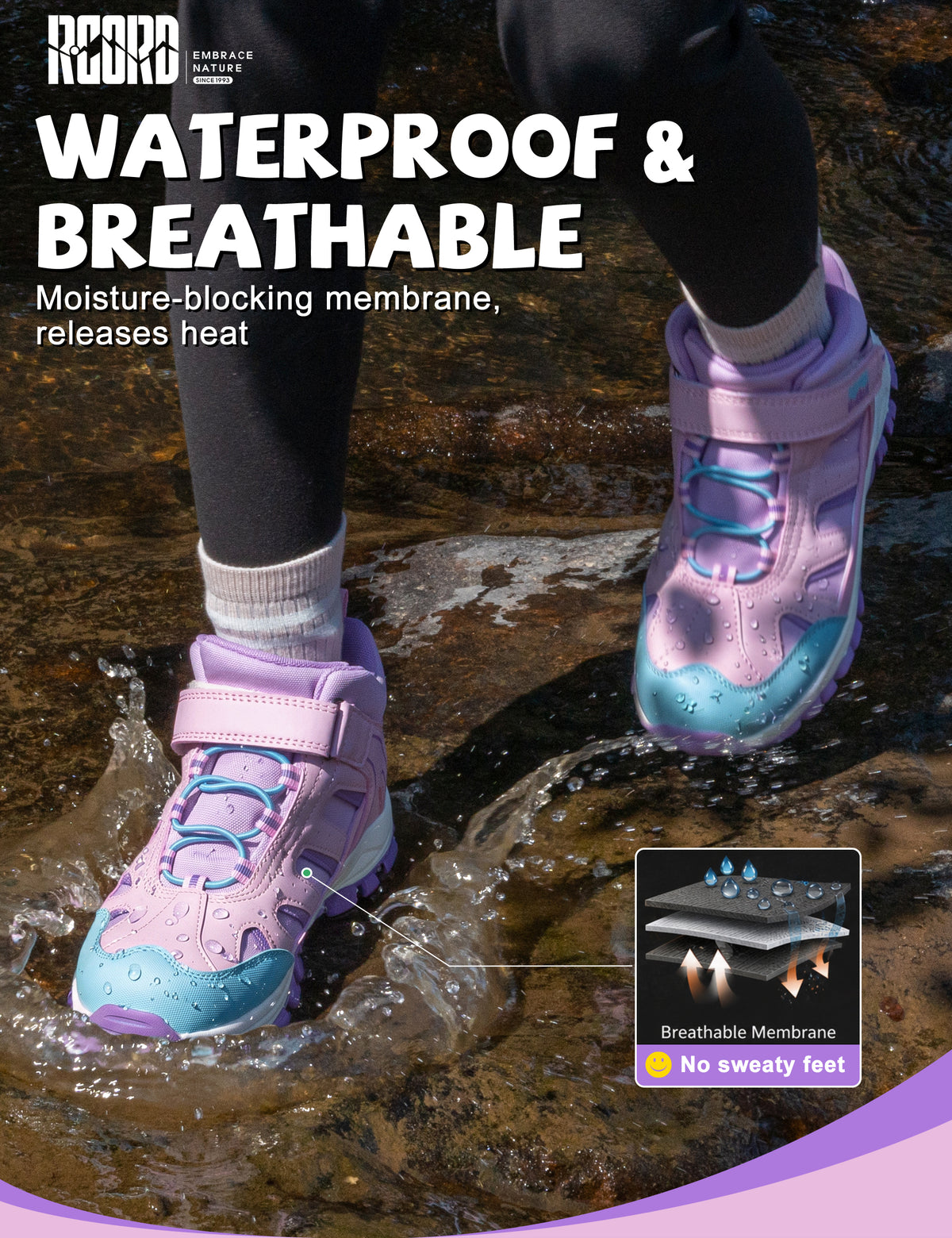 R CORD Little Trekker Girls Hiking Boots with Non-Slip Grip for Camping