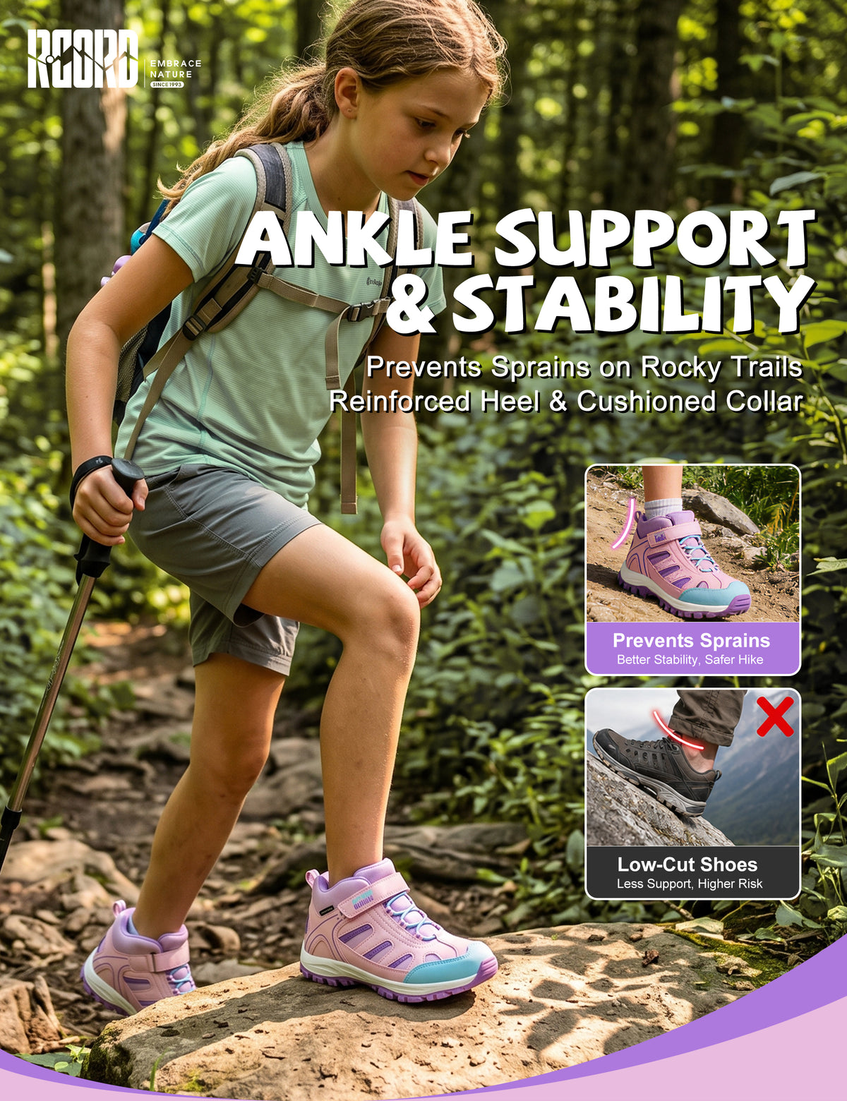 R CORD Little Trekker Girls Hiking Boots with Non-Slip Grip for Camping