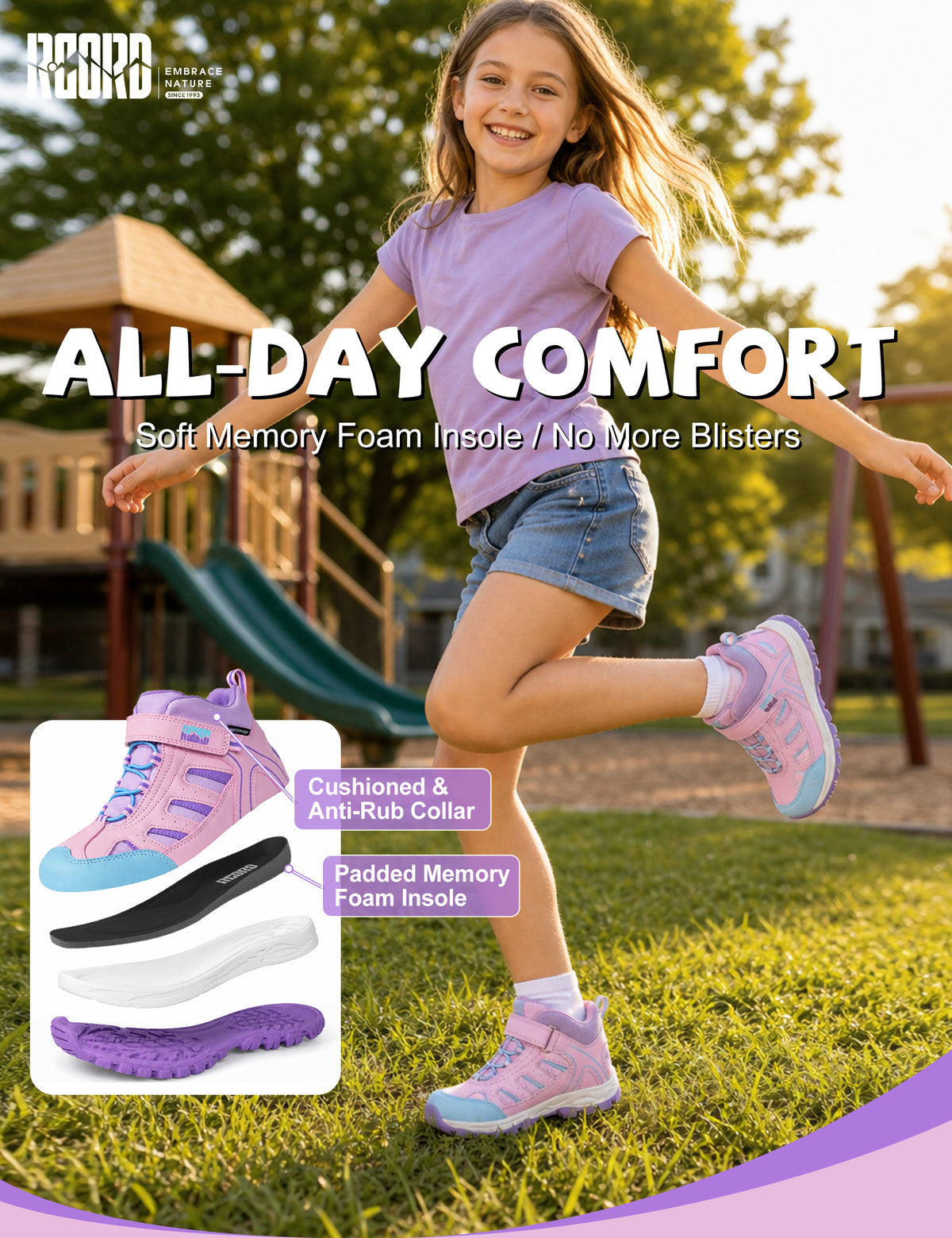 R CORD Little Trekker Girls Hiking Boots with Non-Slip Grip for Camping