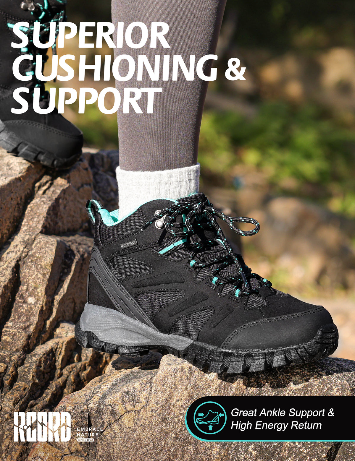R CORD Women's Waterproof Hiking Boots Comfortable for Day Hikes