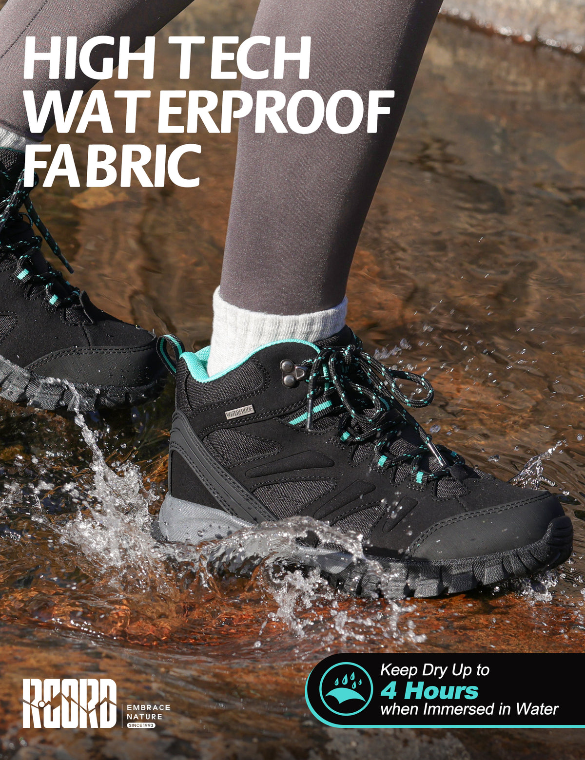 R CORD Women's Waterproof Hiking Boots Comfortable for Day Hikes