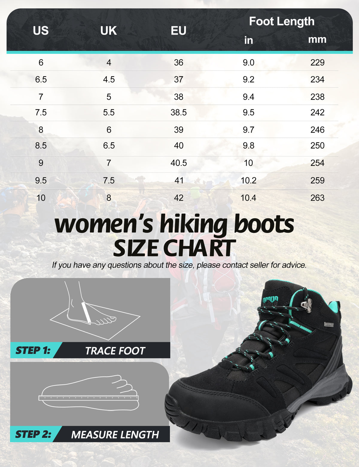 R CORD Women's Waterproof Hiking Boots Comfortable for Day Hikes