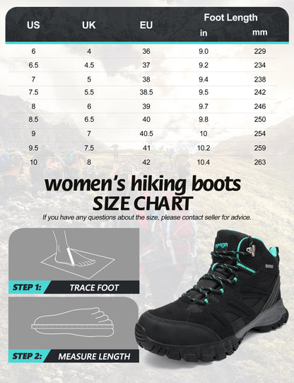 R CORD Women's Waterproof Hiking Boots Comfortable for Day Hikes