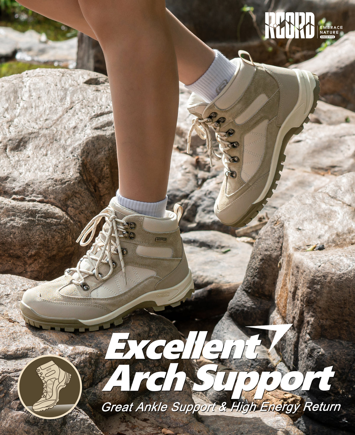 R CORD Women’s Waterproof Hiking Boots Non-Slip for Day Hiking