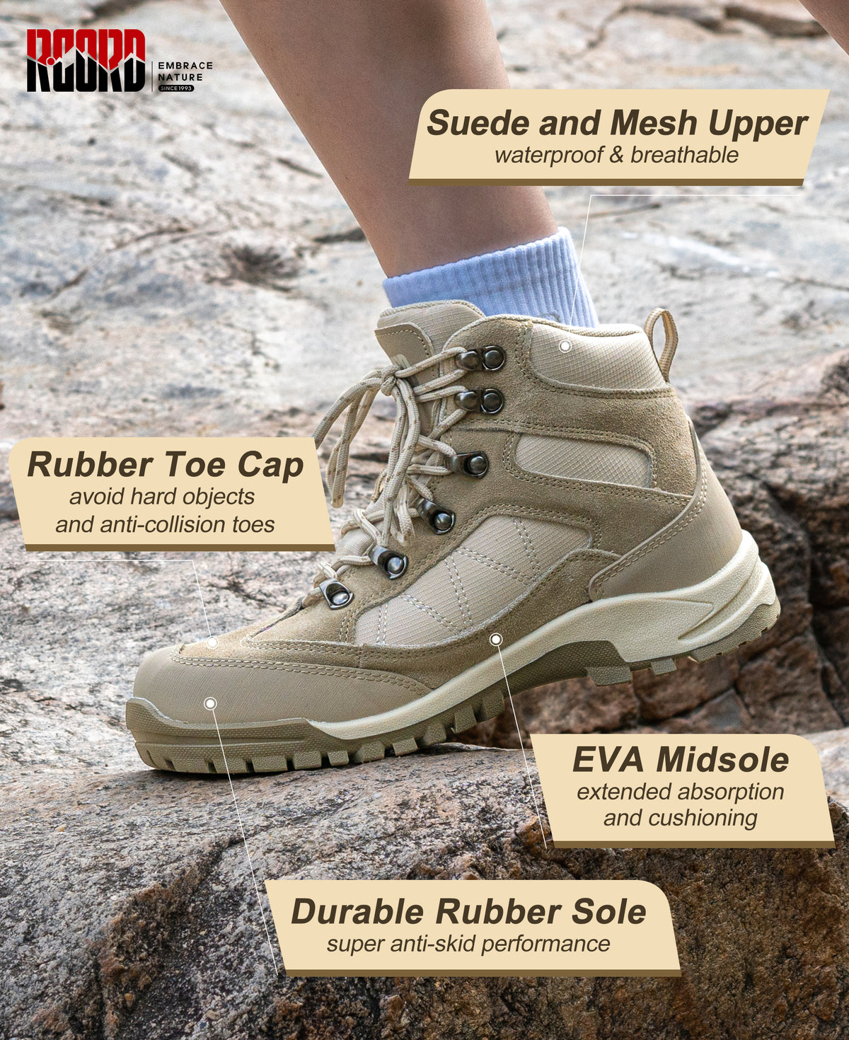 R CORD Women’s Waterproof Hiking Boots Non-Slip for Day Hiking