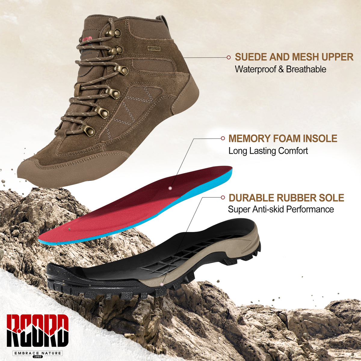 R CORD Women’s Waterproof Hiking Boots Non-Slip for Day Hiking
