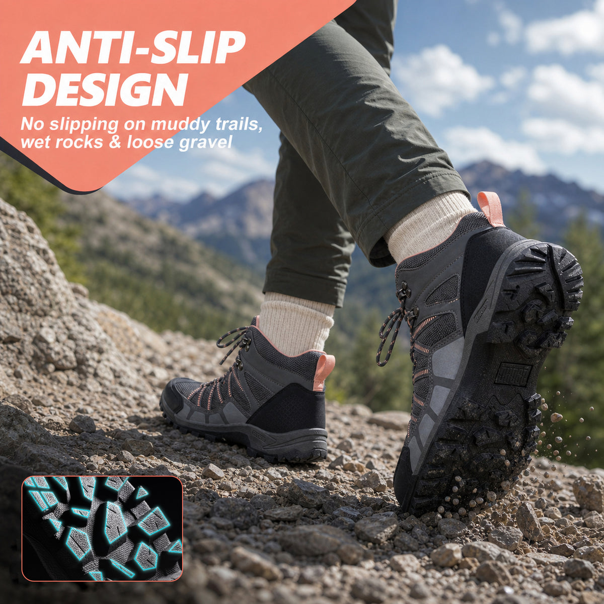 R CORD Women's Non-Slip Hiking Boots with Breathable Comfort