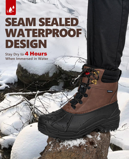 R CORD Men's Waterproof Winter Snow Boots Warm Fur Lined