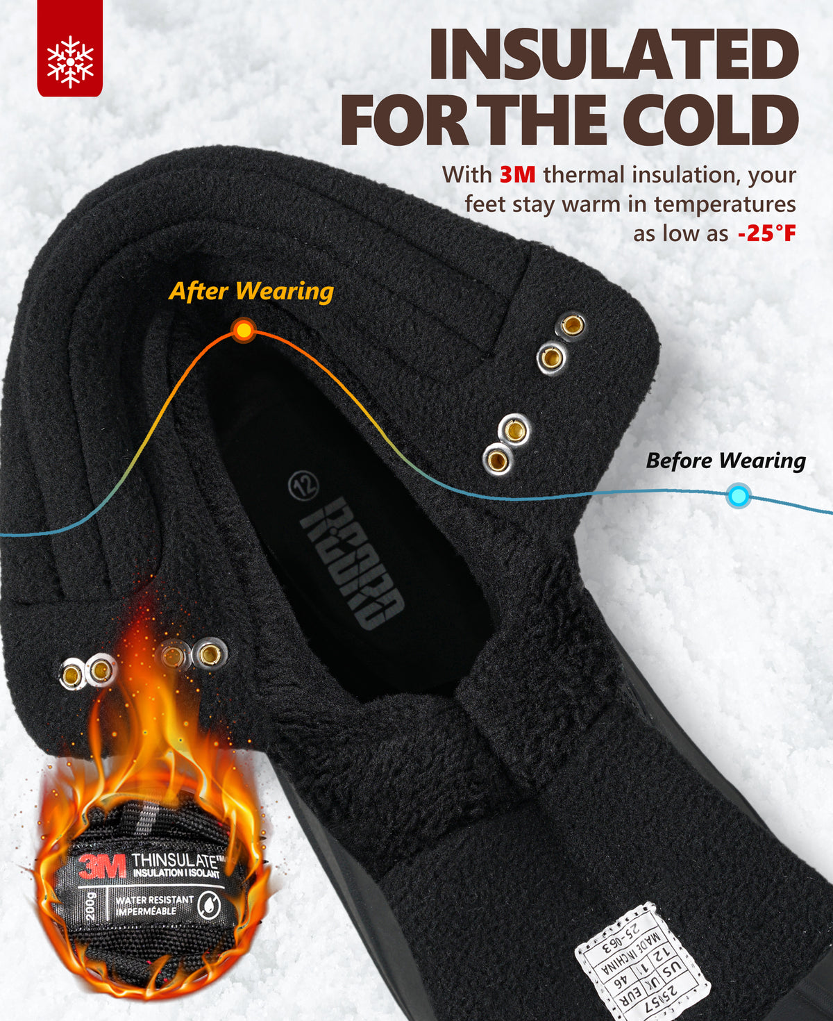 R CORD Men's Waterproof Winter Snow Boots Warm Fur Lined