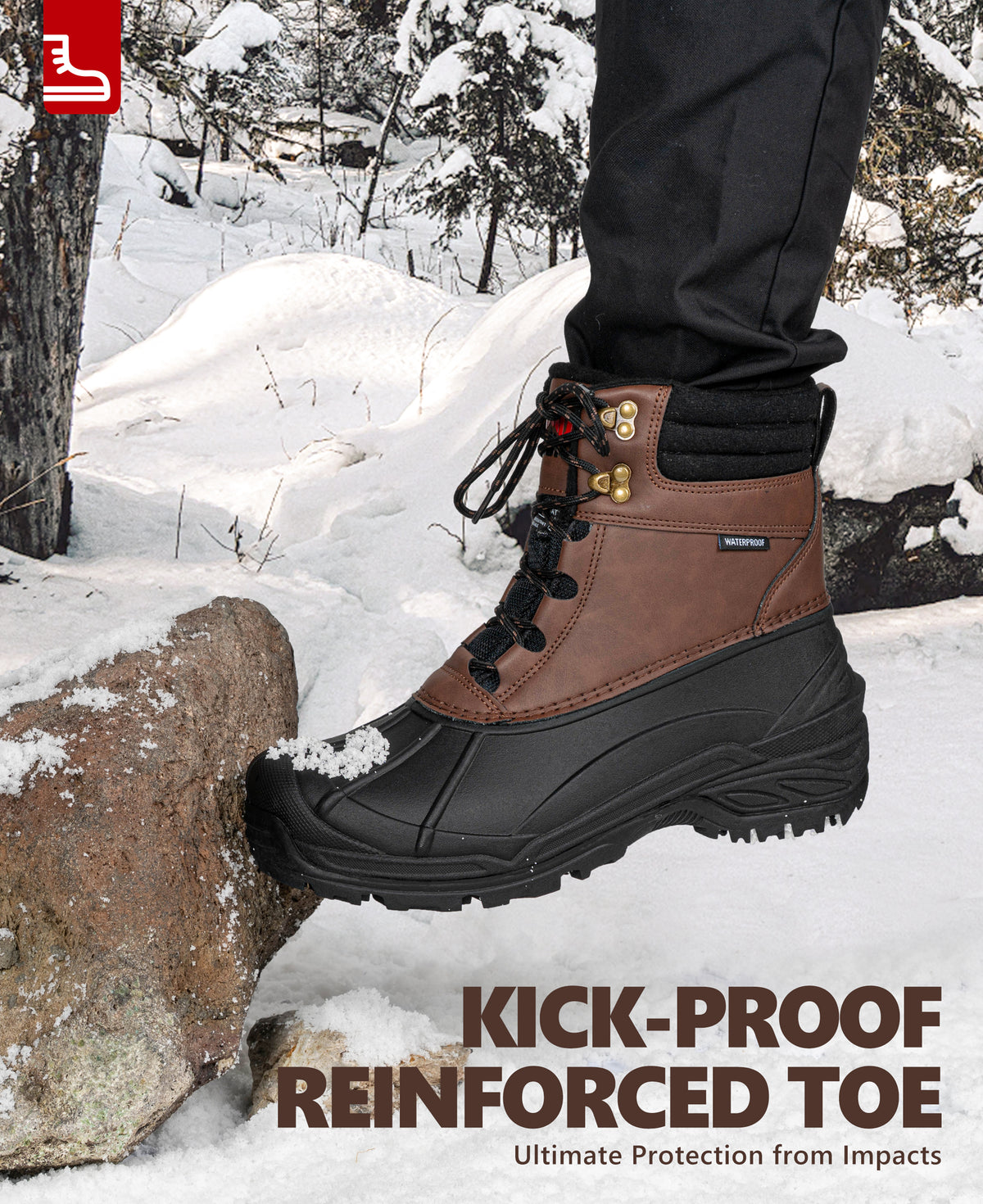 R CORD Men's Waterproof Winter Snow Boots Warm Fur Lined