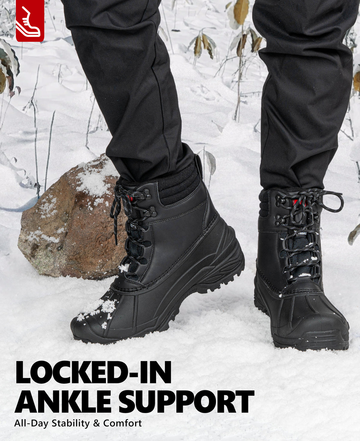 R CORD Men's Waterproof Winter Snow Boots Warm Fur Lined