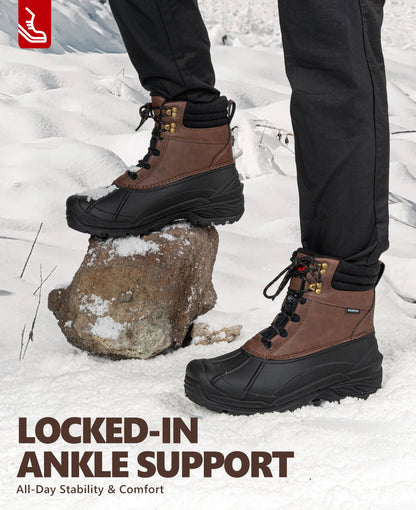 R CORD Men's Waterproof Winter Snow Boots Warm Fur Lined