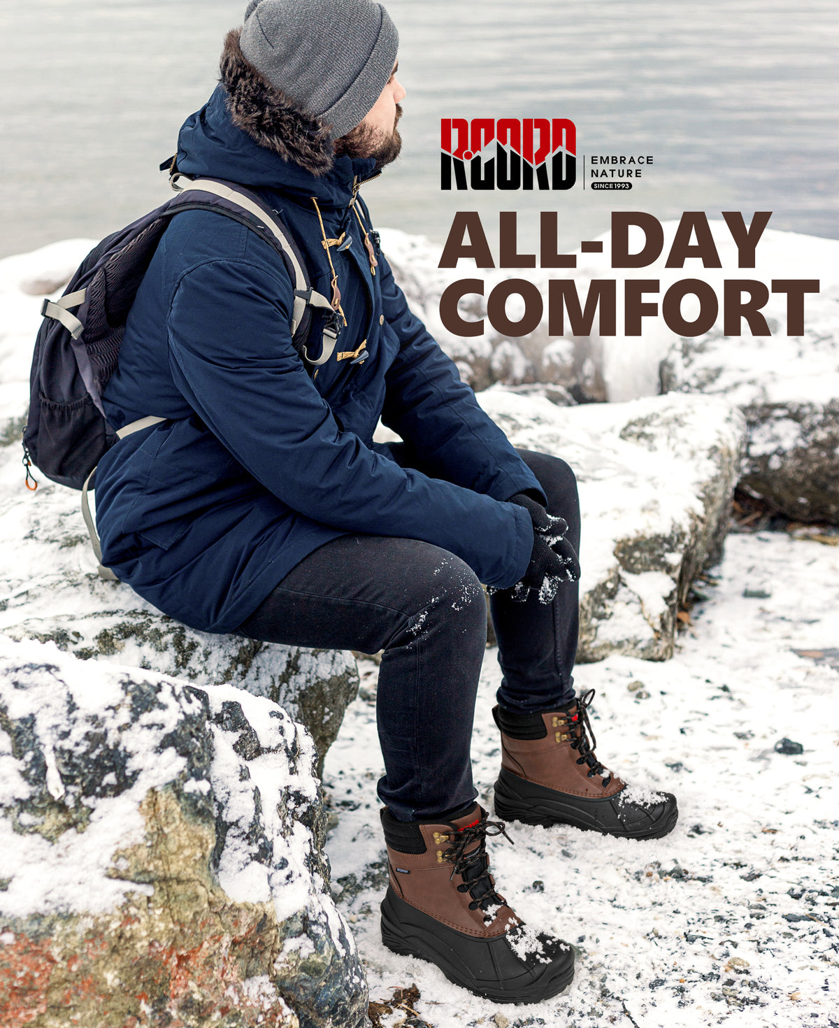 R CORD Men's Waterproof Winter Snow Boots Warm Fur Lined