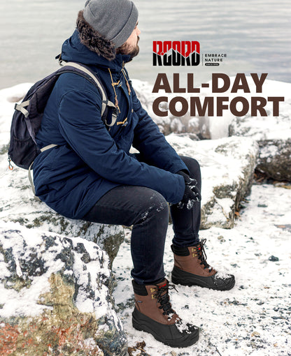 R CORD Men's Waterproof Winter Snow Boots Warm Fur Lined