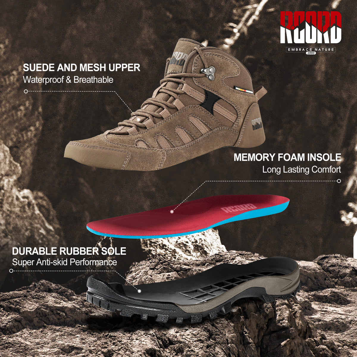 R CORD Women's Hiking Boots Waterproof with Ankle Support
