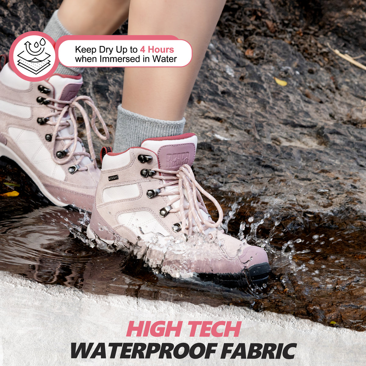 R CORD Women’s Waterproof Hiking Boots Non-Slip for Day Hiking