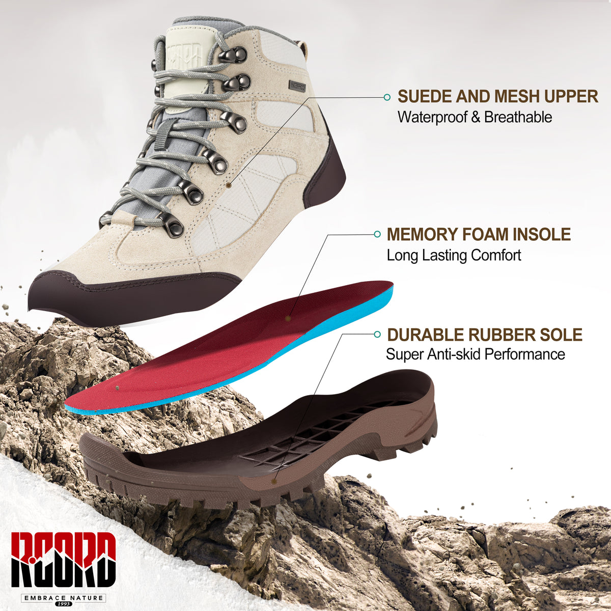 R CORD Women’s Waterproof Hiking Boots Non-Slip for Day Hiking