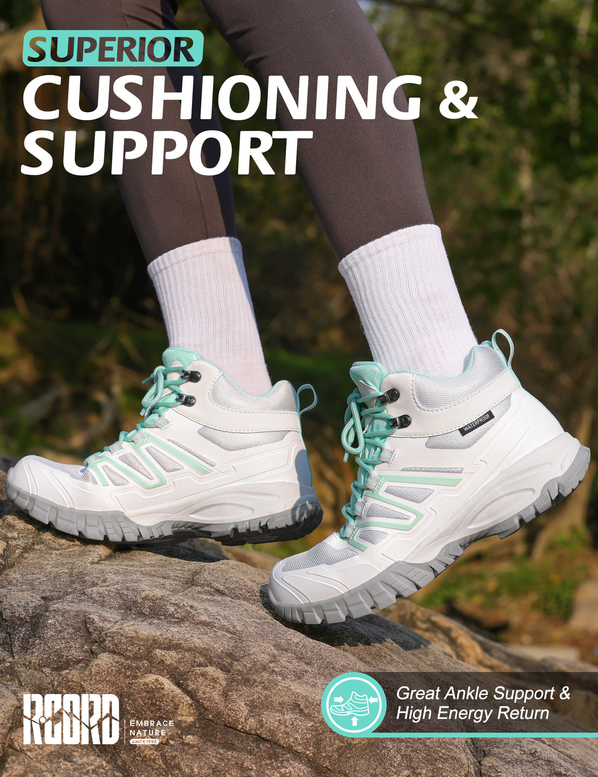 R CORD Women's Waterproof Hiking Boots Comfortable for Day Hikes