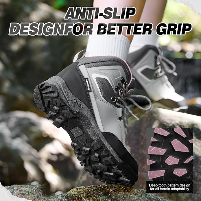 R CORD Women's Waterproof Hiking Boots with Non-Slip Grip for Dog Walking