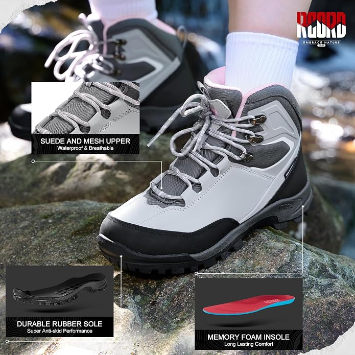 R CORD Women's Waterproof Hiking Boots with Non-Slip Grip for Dog Walking