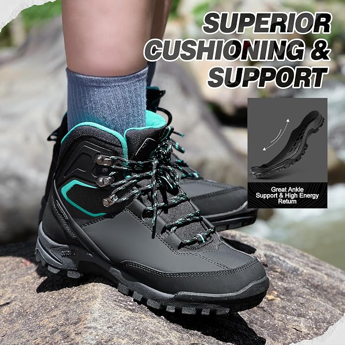 R CORD Women's Waterproof Hiking Boots with Non-Slip Grip for Dog Walking