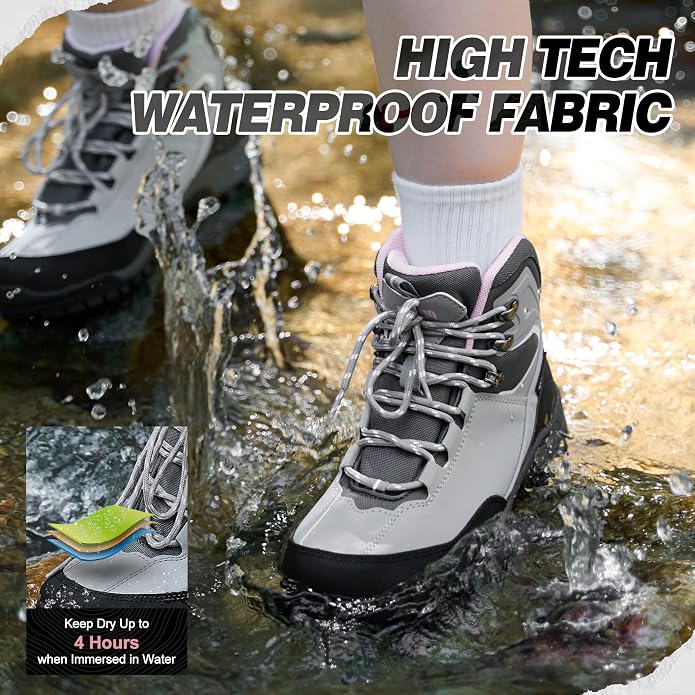 R CORD Women's Waterproof Hiking Boots with Non-Slip Grip for Dog Walking