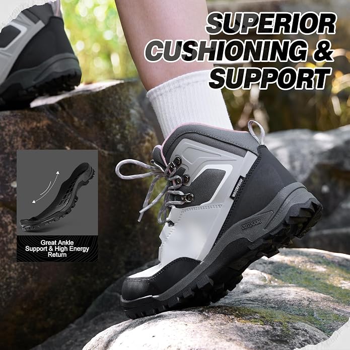 R CORD Women's Waterproof Hiking Boots with Non-Slip Grip for Dog Walking