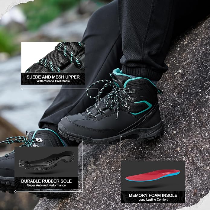 R CORD Women's Waterproof Hiking Boots with Non-Slip Grip for Dog Walking
