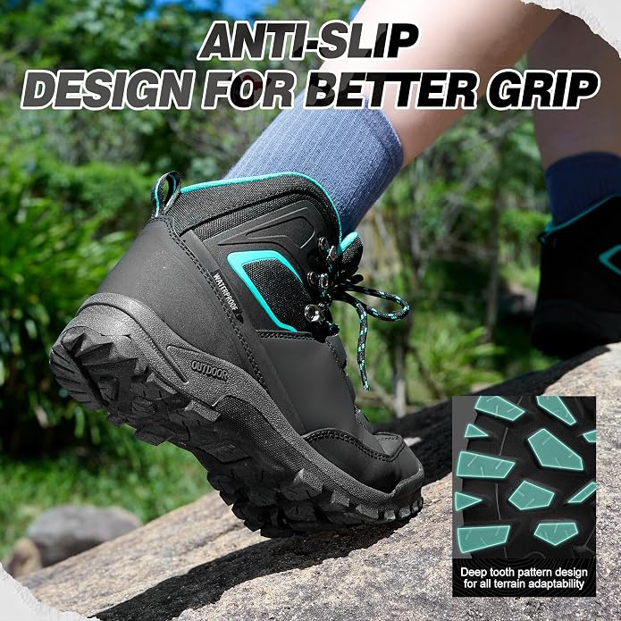 R CORD Women's Waterproof Hiking Boots with Non-Slip Grip for Dog Walking