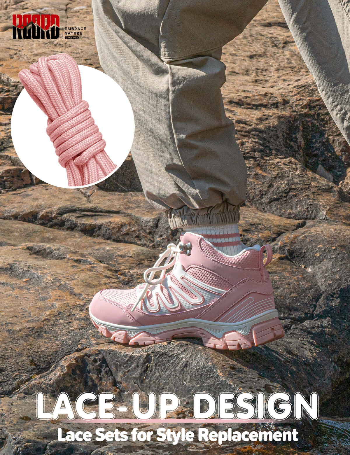 Breathable waterproof girls hiking boots with lace-up closure for comfortable school days, outdoor play and travel [color:Pink]