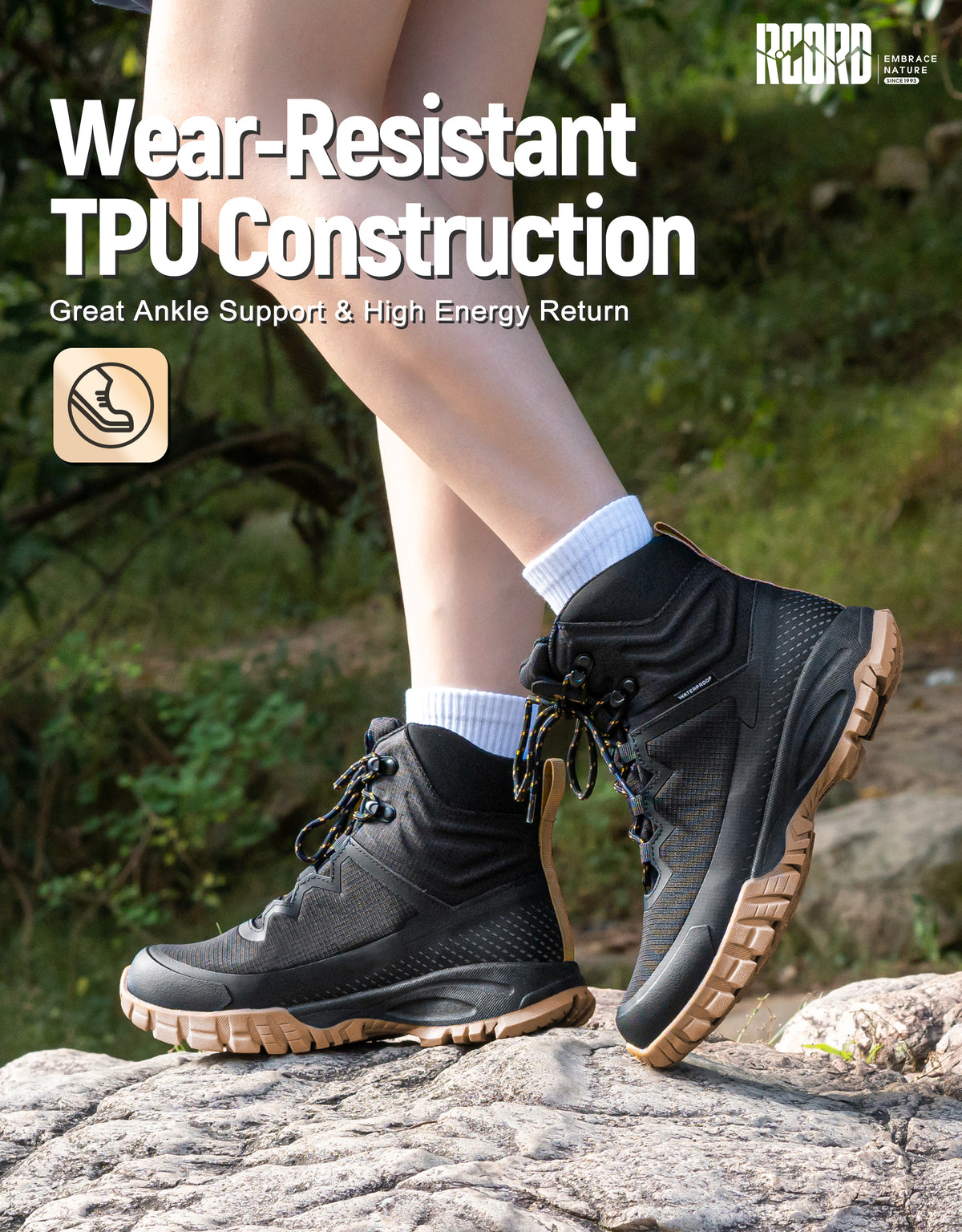 Comfortable cushioned hiking boots for extended nature walks [color:Black]
