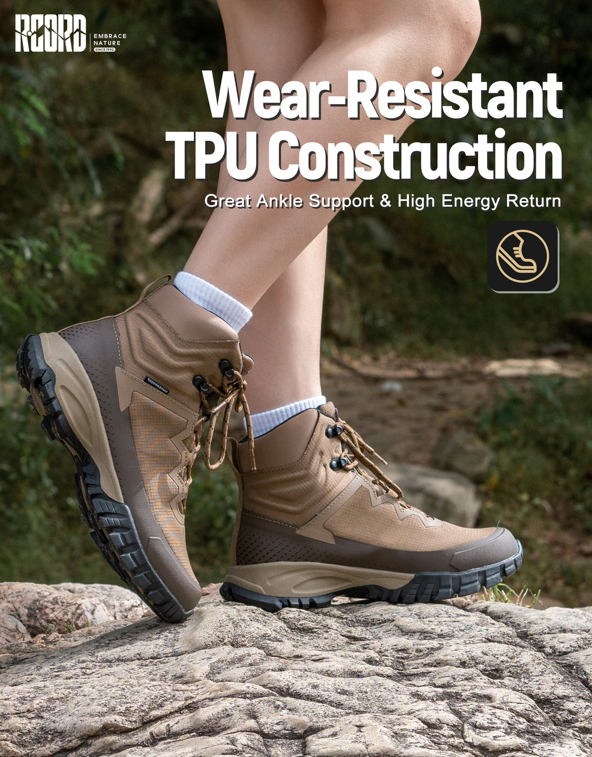 Comfortable cushioned hiking boots for extended nature walks [color:Khaki]
