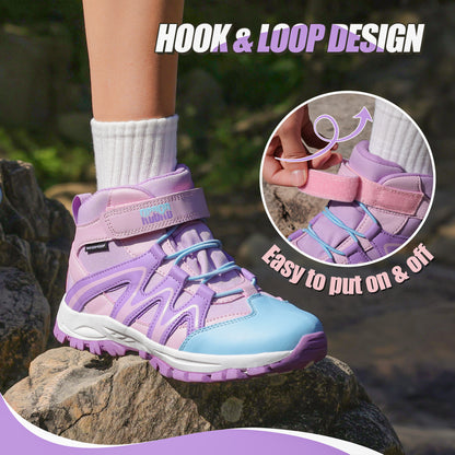 Comfortable waterproof girls hiking boots with easy hook-and-loop closure for daily wear and family outings [color:PinkPurple]