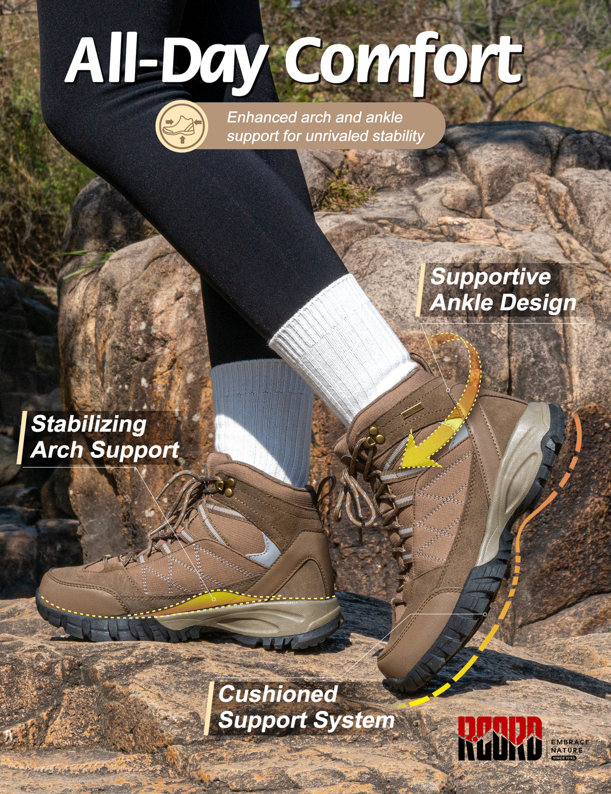 Cushioned hiking boots for comfortable nature walks and park strolls [color:Brown]
