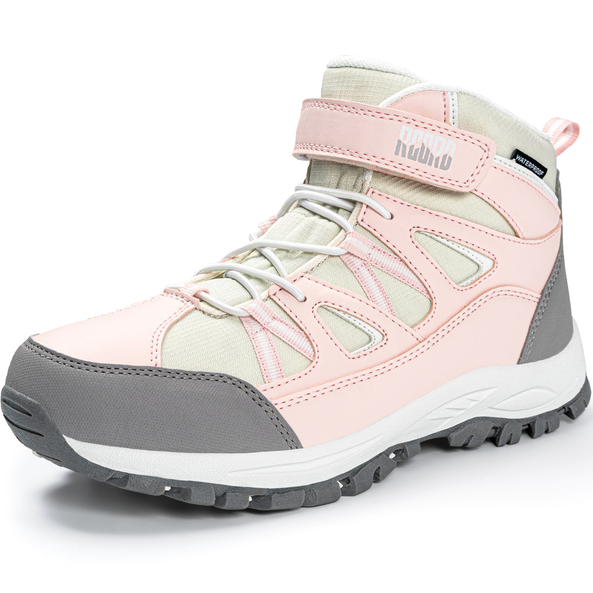 Durable girls hiking boots for rocky trails, dirt paths, outdoor adventures [color:PinkGrey]